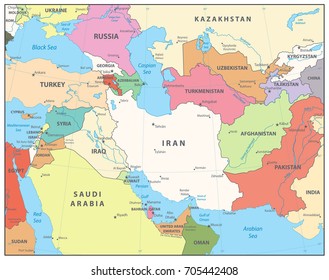 Southwest Central Asia Map Southwest Asia Map Detailed Vector Map Stock Vector (Royalty Free)  705442408 | Shutterstock