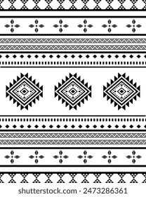 Southwest Aztec geometric Native American Mexican Navajo tribal ethnic seamless pattern fabric black and white design vector for textile printing 