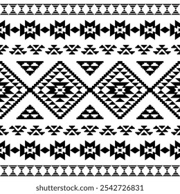Southwest Aztec geometric Native American Mexican Navajo tribal ethnic seamless pattern fabric black and white design vector for textile printing