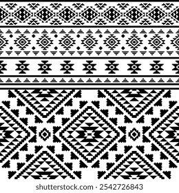 Southwest Aztec geometric Native American Mexican Navajo tribal ethnic seamless pattern fabric black and white design vector for textile printing