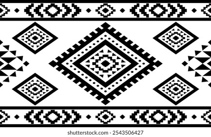 Southwest Aztec geometric Native American Mexican Navajo tribal ethnic seamless pattern fabric black and white design vector for textile printing