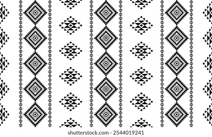Southwest Aztec geometric Native American Mexican Navajo tribal ethnic seamless pattern fabric black and white design vector for textile printing