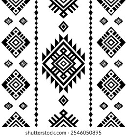 Southwest Aztec geometric Native American Mexican Navajo tribal ethnic seamless pattern fabric black and white design vector for textile printing