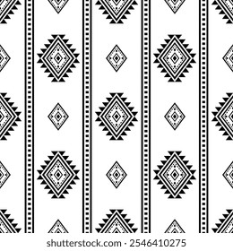 Southwest Aztec geometric Native American Mexican Navajo tribal ethnic seamless pattern fabric black and white design vector for textile printing