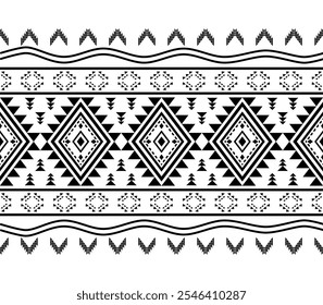 Southwest Aztec geometric Native American Mexican Navajo tribal ethnic seamless pattern fabric black and white design vector for textile printing