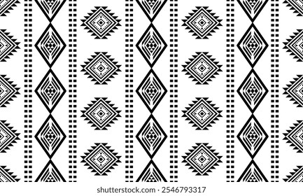 Southwest Aztec geometric Native American Mexican Navajo tribal ethnic seamless pattern fabric black and white design vector for textile printing