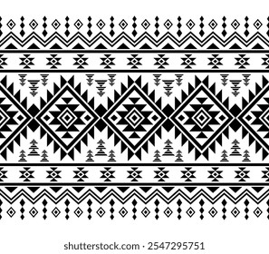 Southwest Aztec geometric Native American Mexican Navajo tribal ethnic seamless pattern fabric black and white design vector for textile printing