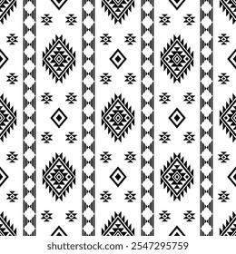 Southwest Aztec geometric Native American Mexican Navajo tribal ethnic seamless pattern fabric black and white design vector for textile printing