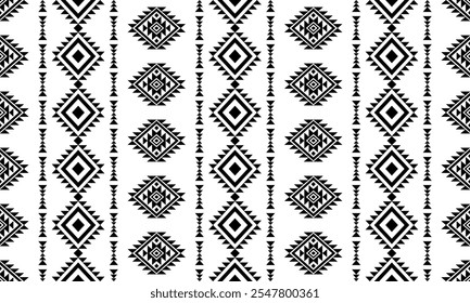 Southwest Aztec geometric Native American Mexican Navajo tribal ethnic seamless pattern fabric black and white design vector for textile printing