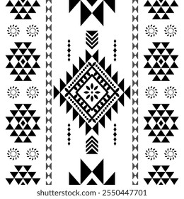 Southwest Aztec geometric Native American Mexican Navajo tribal ethnic seamless pattern fabric black and white design vector for textile printing