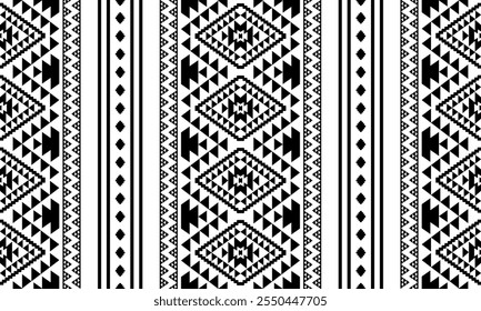 Southwest Aztec geometric Native American Mexican Navajo tribal ethnic seamless pattern fabric black and white design vector for textile printing