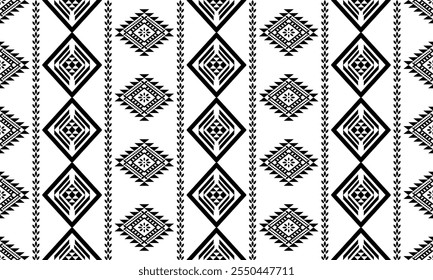 Southwest Aztec geometric Native American Mexican Navajo tribal ethnic seamless pattern fabric black and white design vector for textile printing