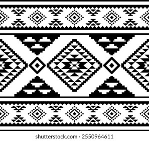 Southwest Aztec geometric Native American Mexican Navajo tribal ethnic seamless pattern fabric black and white design vector for textile printing