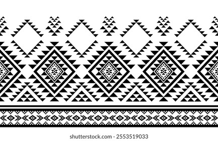 Southwest Aztec geometric Native American Mexican Navajo tribal ethnic seamless pattern fabric black and white design vector for textile printing