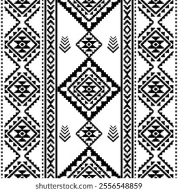 Southwest Aztec geometric Native American Mexican Navajo tribal ethnic boho indian texture ornament seamless pattern fabric black and white design vector for woven textile printing blanket rug carpet 