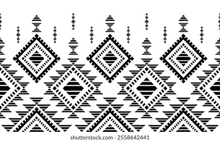 Southwest Aztec geometric Native American Mexican Navajo tribal ethnic boho indian texture ornament seamless pattern fabric black and white design vector for woven textile printing blanket rug carpet 