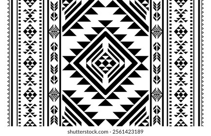 Southwest Aztec geometric Native American Mexican Navajo tribal ethnic boho indian texture ornament seamless pattern fabric black and white design vector for woven textile printing blanket rug carpet 