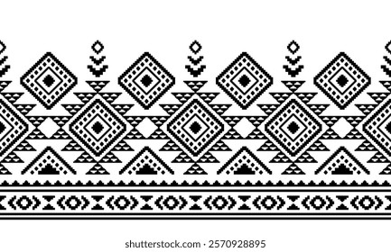 Southwest Aztec geometric Native American Mexican Navajo tribal ethnic boho indian texture ornament seamless pattern fabric black and white design vector for woven textile printing blanket rug carpet