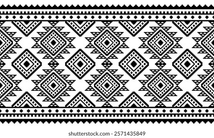 Southwest Aztec geometric Native American Mexican Navajo tribal ethnic boho indian texture ornament seamless pattern fabric black and white design vector for woven textile printing blanket rug carpet 