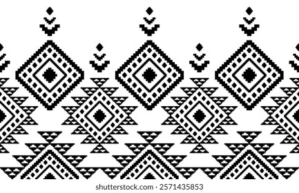 Southwest Aztec geometric Native American Mexican Navajo tribal ethnic boho indian texture ornament seamless pattern fabric black and white design vector for woven textile printing blanket rug carpet 