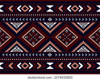 Southwest Aztec geometric Native American Mexican Navajo tribal ethnic boho indian texture ornament seamless pattern fabric colorful design vector for woven textile printing blanket rug carpet fashion