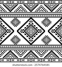 Southwest Aztec geometric Native American Mexican Navajo tribal ethnic boho indian texture ornament seamless pattern fabric black and white design vector for woven textile printing blanket rug carpet 