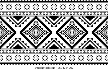 Southwest Aztec geometric Native American Mexican Navajo tribal ethnic boho indian texture ornament seamless pattern fabric black and white design vector for woven textile printing blanket rug carpet 