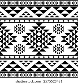 Southwest Aztec geometric Native American Mexican Navajo tribal ethnic boho indian texture ornament seamless pattern fabric black and white design vector for woven textile printing blanket rug carpet 