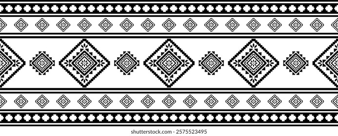 Southwest Aztec geometric Native American Mexican Navajo tribal ethnic boho indian texture ornament seamless pattern fabric black and white design vector for woven textile printing blanket rug carpet 