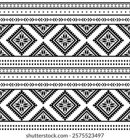 Southwest Aztec geometric Native American Mexican Navajo tribal ethnic boho indian texture ornament seamless pattern fabric black and white design vector for woven textile printing blanket rug carpet 