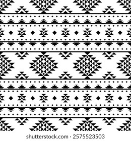 Southwest Aztec geometric Native American Mexican Navajo tribal ethnic boho indian texture ornament seamless pattern fabric black and white design vector for woven textile printing blanket rug carpet 