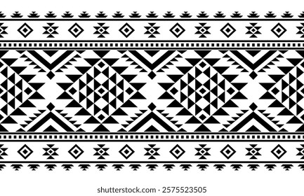 Southwest Aztec geometric Native American Mexican Navajo tribal ethnic boho indian texture ornament seamless pattern fabric black and white design vector for woven textile printing blanket rug carpet 