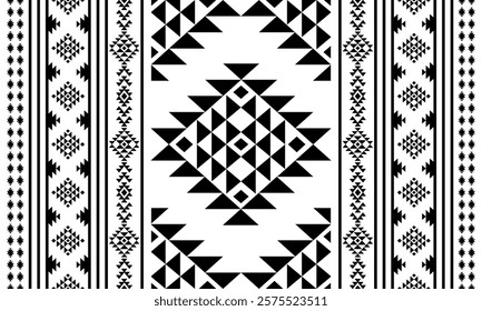 Southwest Aztec geometric Native American Mexican Navajo tribal ethnic boho indian texture ornament seamless pattern fabric black and white design vector for woven textile printing blanket rug carpet 