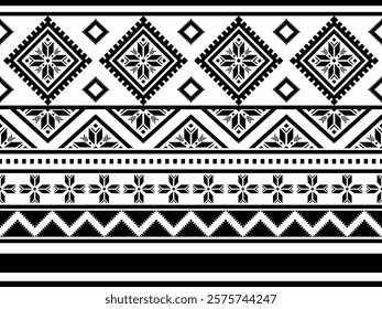 Southwest Aztec geometric Native American Mexican Navajo tribal ethnic boho indian texture ornament seamless pattern fabric black and white design vector for woven textile printing blanket rug carpet 