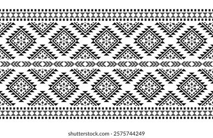 Southwest Aztec geometric Native American Mexican Navajo tribal ethnic boho indian texture ornament seamless pattern fabric black and white design vector for woven textile printing blanket rug carpet 