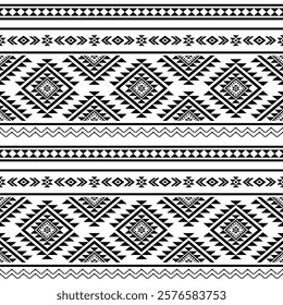 Southwest Aztec geometric Native American Mexican Navajo tribal ethnic boho indian texture ornament seamless pattern fabric black and white design vector for woven textile printing blanket rug carpet 