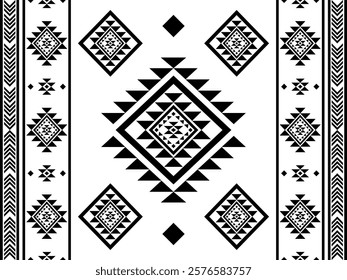 Southwest Aztec geometric Native American Mexican Navajo tribal ethnic boho indian texture ornament seamless pattern fabric black and white design vector for woven textile printing blanket rug carpet 