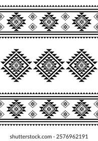 Southwest Aztec geometric Native American Mexican Navajo tribal ethnic boho indian texture ornament seamless pattern fabric black and white design vector for woven textile printing blanket rug carpet 