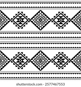 Southwest Aztec geometric Native American Mexican Navajo tribal ethnic boho indian texture ornament seamless pattern fabric black and white design vector for woven textile printing blanket rug carpet 