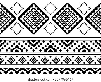 Southwest Aztec geometric Native American Mexican Navajo tribal ethnic boho indian texture ornament seamless pattern fabric black and white design vector for woven textile printing blanket rug carpet 