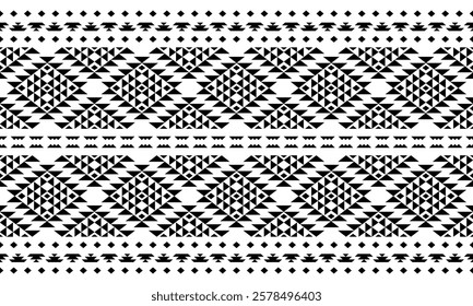 Southwest Aztec geometric Native American Mexican Navajo tribal ethnic boho indian texture ornament seamless pattern fabric black and white design vector for woven textile printing blanket rug carpet 