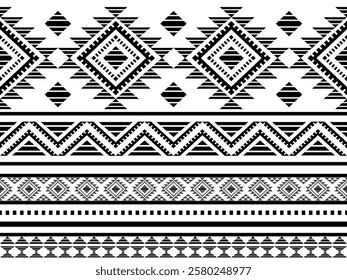 Southwest Aztec geometric Native American Mexican Navajo tribal ethnic boho indian texture ornament seamless pattern fabric black and white design vector for woven textile printing blanket rug carpet 