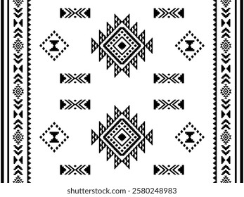 Southwest Aztec geometric Native American Mexican Navajo tribal ethnic boho indian texture ornament seamless pattern fabric black and white design vector for woven textile printing blanket rug carpet 