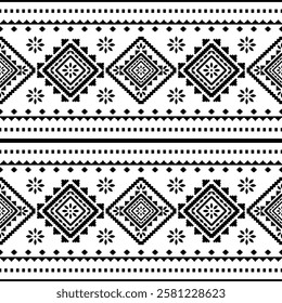 Southwest Aztec geometric Native American Mexican Navajo tribal ethnic boho indian texture ornament seamless pattern fabric black and white design vector for woven textile printing blanket rug carpet 