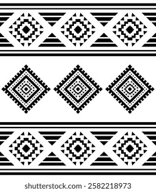 Southwest Aztec geometric Native American Mexican Navajo tribal ethnic boho indian texture ornament seamless pattern fabric black and white design vector for woven textile printing blanket rug carpet 