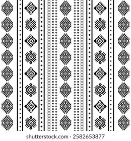 Southwest Aztec geometric Native American Mexican Navajo tribal ethnic boho indian texture ornament seamless pattern fabric black and white design vector for woven textile printing blanket rug carpet 