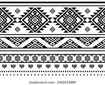 Southwest Aztec geometric Native American Mexican Navajo tribal ethnic boho indian texture ornament seamless pattern fabric black and white design vector for woven textile printing blanket rug carpet 