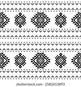 Southwest Aztec geometric Native American Mexican Navajo tribal ethnic boho indian texture ornament seamless pattern fabric black and white design vector for woven textile printing blanket rug carpet 