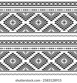 Southwest Aztec geometric Native American Mexican Navajo tribal ethnic boho indian texture ornament seamless pattern fabric black and white design vector for woven textile printing blanket rug carpet 