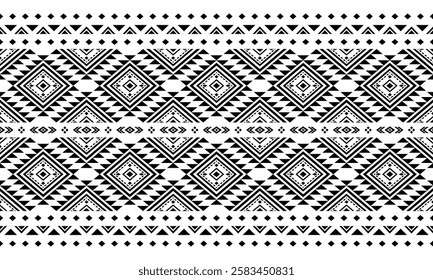 Southwest Aztec geometric Native American Mexican Navajo tribal ethnic boho indian texture ornament seamless pattern fabric black and white design vector for woven textile printing blanket rug carpet 